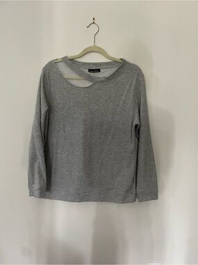 Alison Andrews Gray Asymmetric Cutout Long Sleeve Tee